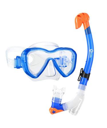 Dorlle Kids Snorkel Set Snorkel Mask with Premium Dry Snorkel and Anti-Fog Anti-Leak Diving Goggles Snorkeling Packages Professional Snorkel Set for Children Kid Blue