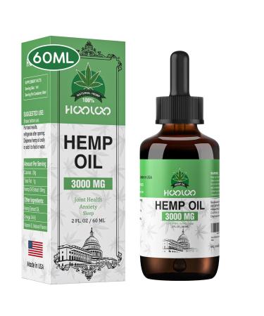 HOOLOO Hemp Oil for Adults 3000MG for Bedtime Support Unwind Relief Muscle Joint Discomfort Allergen Free 2Fl Oz Made in USA