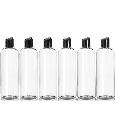 16 oz Clear Plastic Bottles with Black Disc Top Caps - Pack of 6 | BPA-Free, Refillable Containers for Shampoo, Lotions, Creams | Made in USA - Buy Online on GoSupps.com