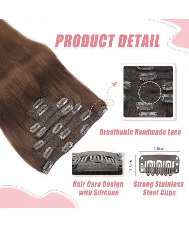 Vlasy Clip in Hair Extensions 16 Inch Copper Brown - 100% Human Hair, Seamless, Natural Thick Weft, 7 Pieces for Women - 80g - Buy Online on GoSupps.com
