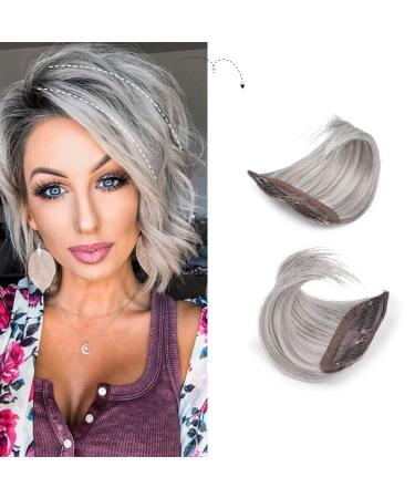 REECHO 2 pack 4 inch Short Thick Hairpieces Adding Extra Hair Volume Clip in Hair Extensions Hair Topper for Thinning Hair Women Color Grey/Brown/Silver/White Mixed 5 Inch (Pack of 2) Grey/Silver/White Mixed