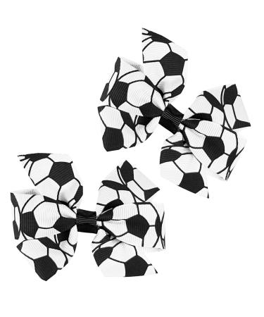 HipGirl 2ct 3 Soccer Ribbon Hair Clips for Girls.Soccer Bows for Girls Hair Barrettes for Women  Hair Clips Hair Accessories for Girls Soccer Gifts for Girls Soccer Team Soccer Mom-Black & White Bows Soccer Black and Wh...