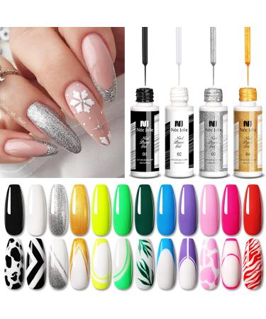 Nail Gel Polish Liner Gel Nail Art 2 Colors Liner Gel Art Set Soak Off Shimmer Nail Polishes For Drawing Lines Color Painting UV Liner Gel For Women Festival (D) - Buy Online on GoSupps.com