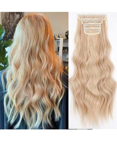 Yddm hair extensions clip in extensions wavy hair extension with clips full of head such as real hair hair extreme clips cheap clip extensions synthetic hair part for women (24zoll 4pcs) 24 inch 613h22#