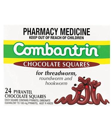 Combantrin Chocolate Squares 24 Packs Worming Treatment for Children and Adults Made in Australia