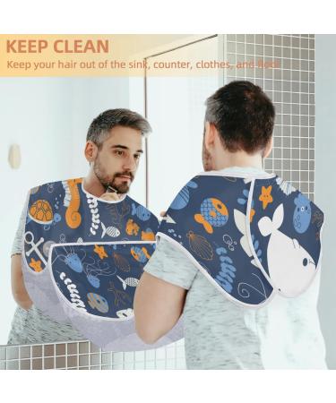 Beard Bib Apron for Men - Waterproof Hair Catcher Cape for Shaving & Trimming | Non-Stick Grooming Cloth - Whale Seahorse Design - Buy Online on GoSupps.com