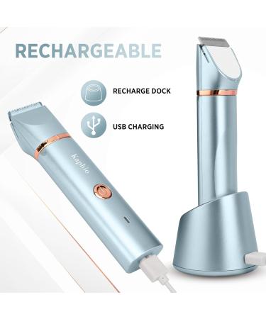 Electric Bikini Trimmer & Facial Hair Remover - Rechargeable IPX7 Waterproof 2-in-1 Hair Removal Kit for Women - Wet/Dry Use for Bikini, Underarm, Leg, Arm, Face - Parisian Blue - Buy Online on GoSupps.com