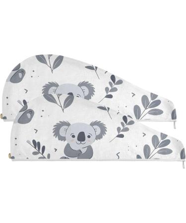 Cute Koala Hair Towel Set for Kids - Super Absorbent Quick Dry Turbans | 2 Pack Head Towels with Button Wraps for Women & Girls - Buy Online on GoSupps.com