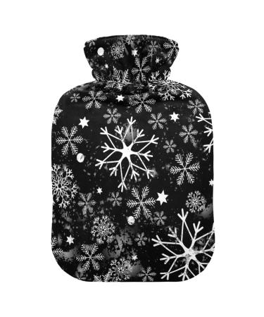 Heat bottle with cover 1 l of durable warm-up bag for hand feet shoulder and neck pain cramps heating skills and heat therapy patterns of snowflakes snowfall winter flowers
