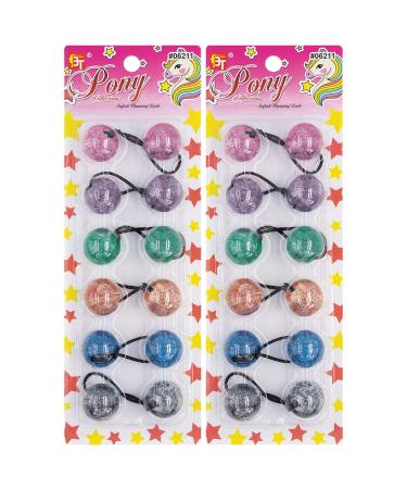 12 Pcs Hair Ties 25mm Ball Bubble Ponytail Holders Colorful Glitter Galactic Elastic Accessories for Kids Children Girls Women All Ages (Assorted) - Buy Online on GoSupps.com