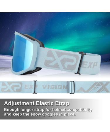 Exp Vision Ski Goggles for Men & Women - OTG Snowboard Glasses with 100% UV Protection | Anti-Nebula Ice Blue - Buy Online on GoSupps.com