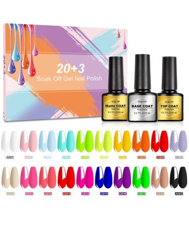 SHOWNAIL Gel Nail Polish Set 23Pcs Glowing in Dark Soak Off Gel Polish Set with Base Glossy Matte Top Coat Neon Mint Red White Black Gel Nail Gel Kit Diy Collection Christmas Gifts 20H