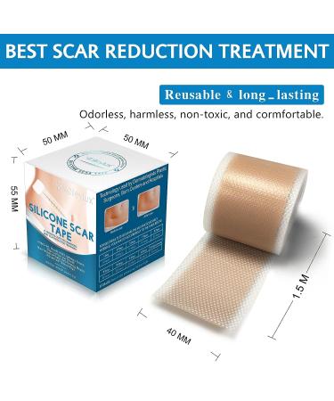 Reusable Silicone Scar Sheets - Medical Grade Tape for Scar Removal - 1 Nude Soft Scar Strips for Surgery, C-section, Burns, Acne, Keloid - Easy-Tear 1.6'' x 60 - Buy Online on GoSupps.com