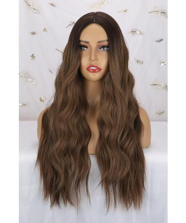 Colorfulpanda Long Ombre Brown Blonde Wig for Women - Natural Wavy Curly Heat Resistant Hair with Dark Roots - Perfect for Everyday Wear and Cosplay Parties - Buy Online on GoSupps.com