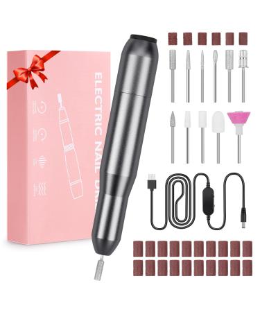 Sarmeley Electric Nail Files Professional Electric Nail Drill Set for Acrylic Gel Nails Portable Manicure Pedicure Kit with Sanding Bands Grey
