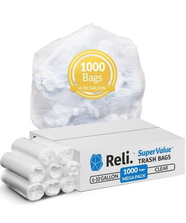 Reli. 6-10 Gallon Trash Bags (1000 Count Bulk) Trash Can Liners - 7 Gallon - 8 Gallon - 10 Gallon Trash Bags - Trash Can Liners / Garbage Bags (6 Gal, 7 Gal, 8 Gal, 10 Gal in Bulk), Clear 6-10 Gallon | 1000 Count (Bulk Value)