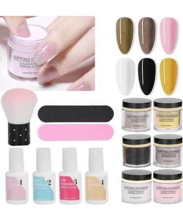 Nail Dipping Powder Set Quick Drying Portable Nail Art Powder Top Base Coat Gel Dust Brush Manicure Tool Set for French Nail Art(K1215) - Buy Online on GoSupps.com