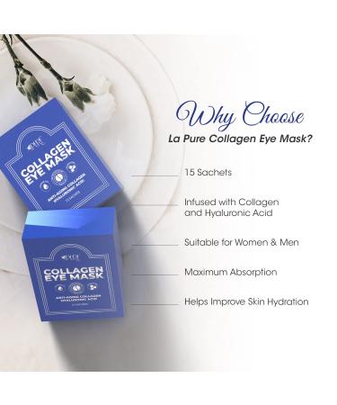 LA PURE Luxury Collagen Eye Mask - Hyaluronic Acid Dark Circles & Under Eye Bags Treatment (15 Pairs) - Buy Online on GoSupps.com