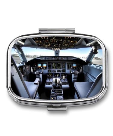 Airplane Cockpit Pill Box Cute Square Pill Case Portable Medicine Tablet Vitamin Holder Organizer for Purse Pocket