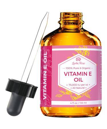 Vitamin E Oil by Leven Rose 100% Natural, Organic, Pure Vitamin E Oil for Skin, Face, Hair, Nails, and Scars 75,000 IU per oz, 4 oz