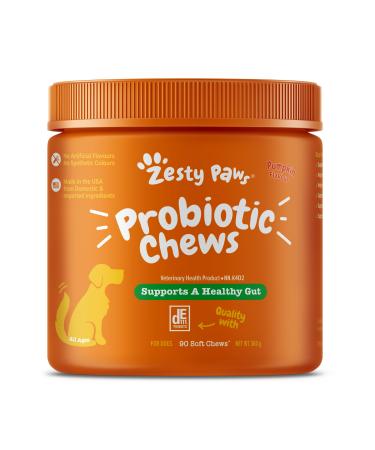 Zesty Paws Probiotic Chews for Dogs - Gut Flora & Immune System Support - Premium DE111 Bacillus subtilis - Pumpkin Flavour - 90 Count Pumpkin 90 Count
