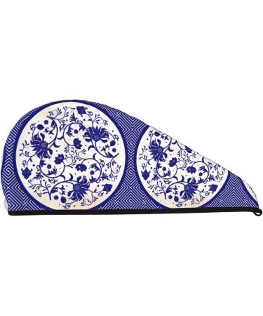 Blue & White Porcelain Microfiber Hair Towel - Soft Super Absorbent Quick Dry Wrap for Women | Ideal for Long Curly & Thick Hair - Buy Online on GoSupps.com