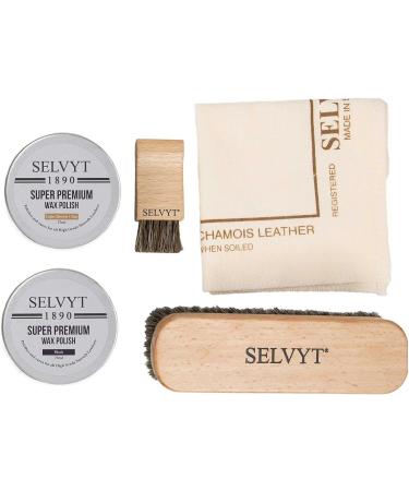 Selvyt 1890 SET V Shoe Care Kit Gift Box with Horse Hair Brushes Cloth and Polishes - Buy Online on GoSupps.com