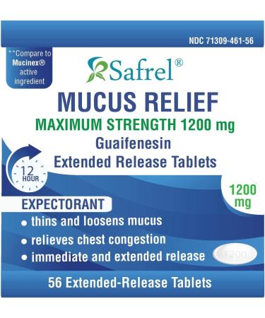 Safrel Mucus Relief 1200mg Guaifenesin 12 Hour Extended Release - 56 Count Bottle - Buy Online on GoSupps.com