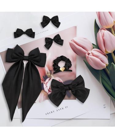 XiangSKY 6 Pieces Hair Clips Black Hair Bow Ladies Bowknot Large Hair Clip Hair Accessory for Girls Women Hair Bow Silk Satin Hair Bows Long Black Bow Hair Accessories - Buy Online on GoSupps.com