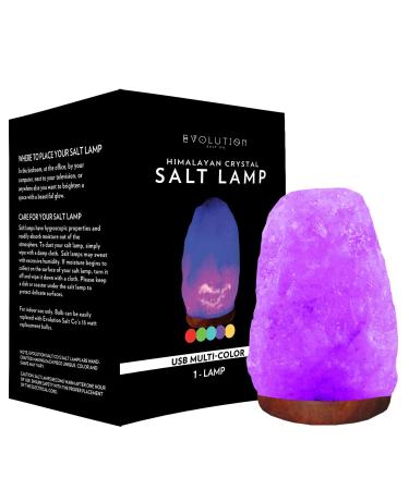 Evolution Salt Natural 853 USB Himalayan Salt Lamp Multi Color Changing 1-2 lbs, 3.5" x 3.5" x 5"