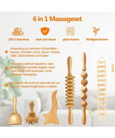 Set of 6 Wood Therapy Tools - Maderotherapy Massager Roller for Cellulite & Lymphatic Drainage | Gua Sha Tools in Box - Buy Online on GoSupps.com