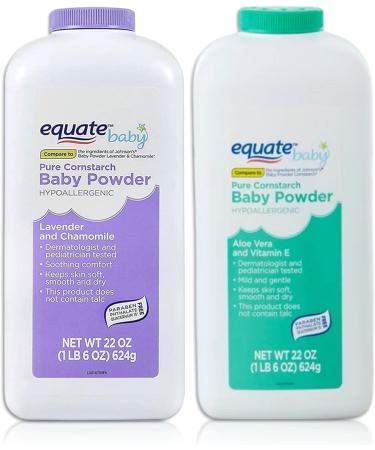 Pure Cornstarch Baby Powder Bundle: Lavender/Chamomile & Aloe Vera/Vitamin E (44oz total) with Compressed Facial Sponge - Buy Online on GoSupps.com