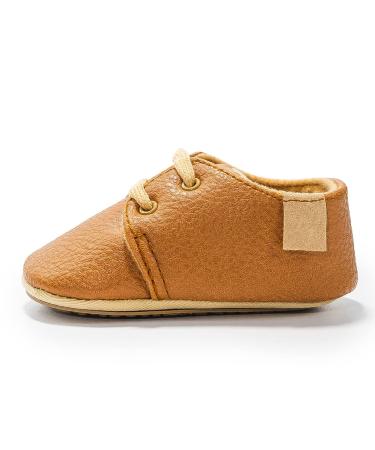 Baby Girls Boys Infant First Walking Shoes Sneakers Anti-Slip Oxford Loafer Flats Infant Toddler PU Leather Shoes 6-12 Months Brown