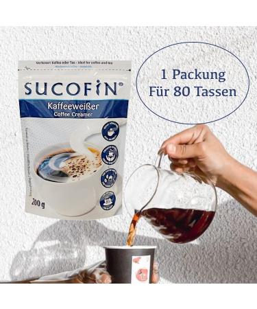 Sucrofin Coffee White Powder 200g - Easily Soluble Milk Powder Replacement for 80 Cups of Coffee/Tea - Long Lasting & Ideal for International Shipping - Buy Online on GoSupps.com