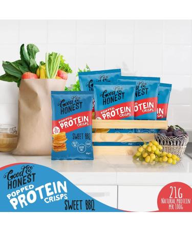 Good & Honest Popped Protein Crisps Gluten-Free Pub Snacks Sweet BBQ Flavour 8 x 85g - Buy Online on GoSupps.com