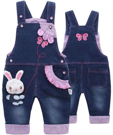 KIDSCOOL SPACE Baby Girl Jean Overalls Toddler Denim Cute 3D Bunny Outfit Blue 12-18 Months - Buy Online on GoSupps.com