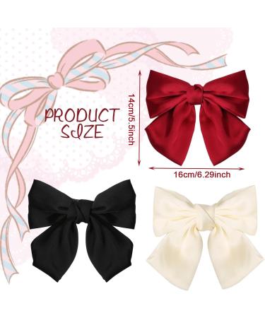 GWAWG 3PCS Bow Hair Clip Set - Solid Color Soft Satin Silky Barrettes for Women and Girls (Black White Red) - Buy Online on GoSupps.com