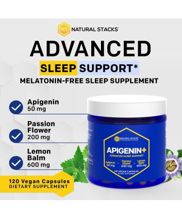 NATURAL STACKS Apigenin Supplement for Sleep - 50mg Apigenin & 600mg Lemon Balm - Melatonin Free Sleep Aid - with Passion Flower Extract for Stress Support* - 120 Lemon Balm Capsules 120 Count (Pack of 1) - Buy Online on GoSupps.com