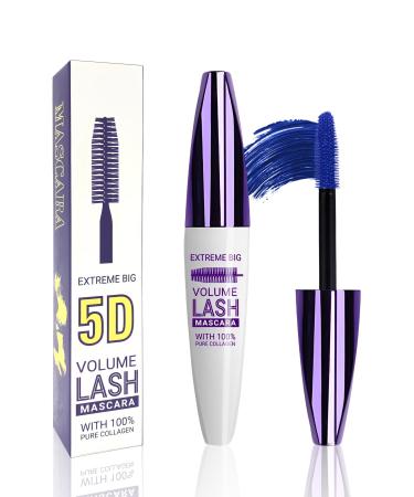 5D Blue Voluminous Lengthening Mascara -1Pcs Waterproof Smudge-Proof Color Mascara for Eyelashes Volumizing Curling Defining Eye Lashes Longwear Fiber Charming Mascara for Women Girl Eye Makeup 04# Blue