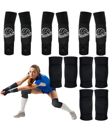 6 Pairs Volleyball Arm Sleeves and Volleyball Knee Pads with Protection Pad Set Passing Forearm Sleeves with Protection Pad Thumb Hole Breathable Knee Pads for Youth Teens Volleyball Training