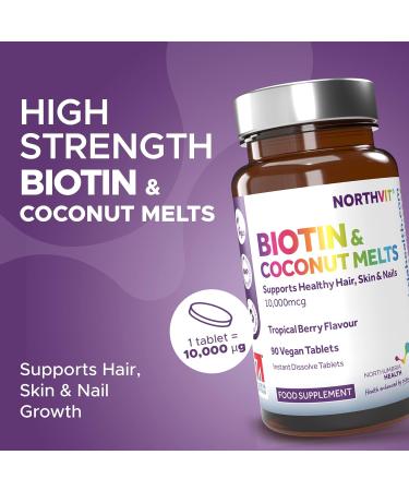 Biotin & Coconut Melts 10 000 g of Biotin 5mg Coconut Oil Hair Growth Supplement 90 Vegan Tablet Melts Hair Skin & Nails Vitamins for Men & Women - Buy Online on GoSupps.com