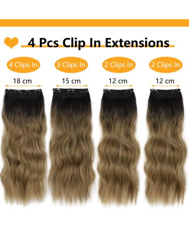 Clip-In Hair Extensions - Brown Synthetic Double Weft 50cm 200g Ombre Goldblond - Affordable Full Head 4-Pcs for Women - Buy Online on GoSupps.com