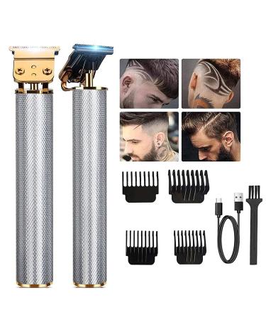 Professional Hair Trimmer Clipper, Zero Gapped T-Blade Close Cutting Hair Clippers for Men Rechargeable Cordless Trimmers for Haircut Beard Shaver Barbershop (Black, 4 Combs) (Silver)