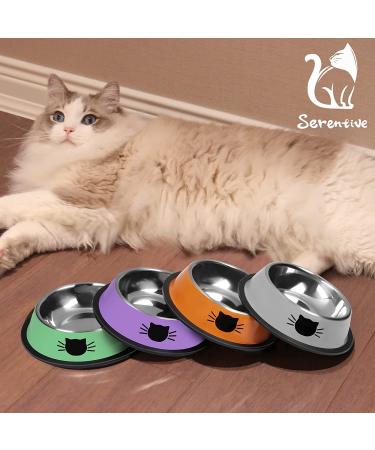 Serentive Non-Slip Stainless Steel Cat Bowls - Set of 2 | Unbreakable, 7 Oz Small Pet Feeder with Removable Rubber Base | Easy to Clean | Purple - Buy Online on GoSupps.com