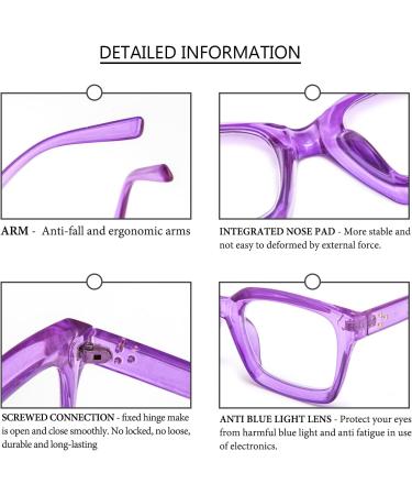 MMOWW Oversized Anti Blue Light Reading Glasses for Women - Square Frame, Transparent Purple 2.0 - Buy Online on GoSupps.com