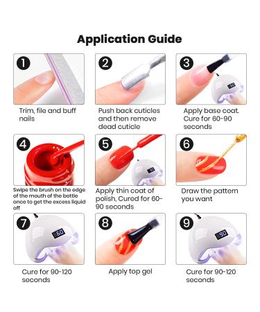 RARJSM Gel Liner Nail Art Polish Set - 6pcs Black White Pink Red Glitter Silver Gold 8ml - Soak off, Curing, Thin Brush - Home Salon DIY - Buy Online on GoSupps.com