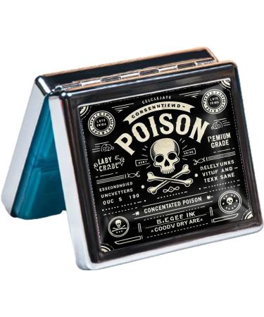 Cute Portable Metal Pill Organizer - 8 Compartment Travel Case | Elegant Chrome Finish | Retro Poison Label Design - Buy Online on GoSupps.com
