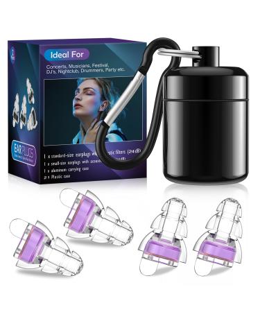 High Fidelity Concert Ear Plugs Reusable Noise Cancelling Earplugs for Concerts Noise Reduction Musicians Music Festival DJ's Nightclub Raves Party 2 Pairs Hearing Protection-24dB Purple