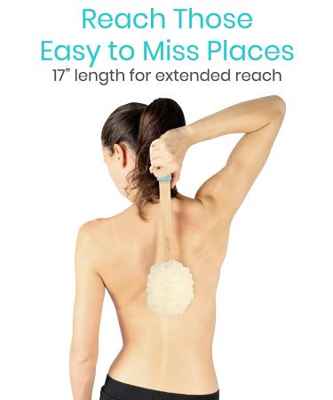 Vive Loofah Sponge Back Scrubber - Long Handled Exfoliating Bath Body Brush for Men and Women - Handheld Luffa Pouf on Stick - Ideal for Body and Face Washing - Spa Wash Lufa - 1 Count - Buy Online on GoSupps.com