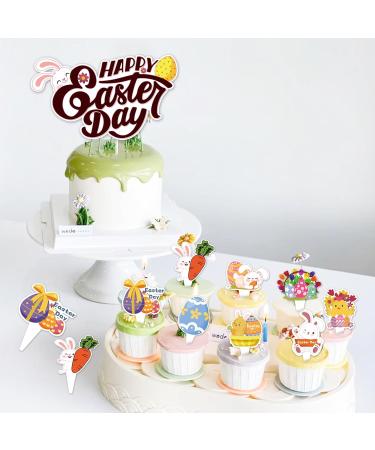 Easter Cupcake Toppers 73pcs Colorful Easter Egg Bunny Chicks Cake Decorations for Happy Easter Theme Party Supplies Kids Birthday Decorations - Buy Online on GoSupps.com